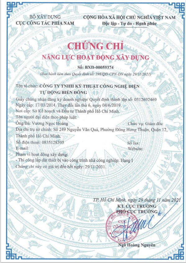 CHỨNG CHỈ NĂNG LỰC  HOẠT ĐỘNG XÂY DỰNG