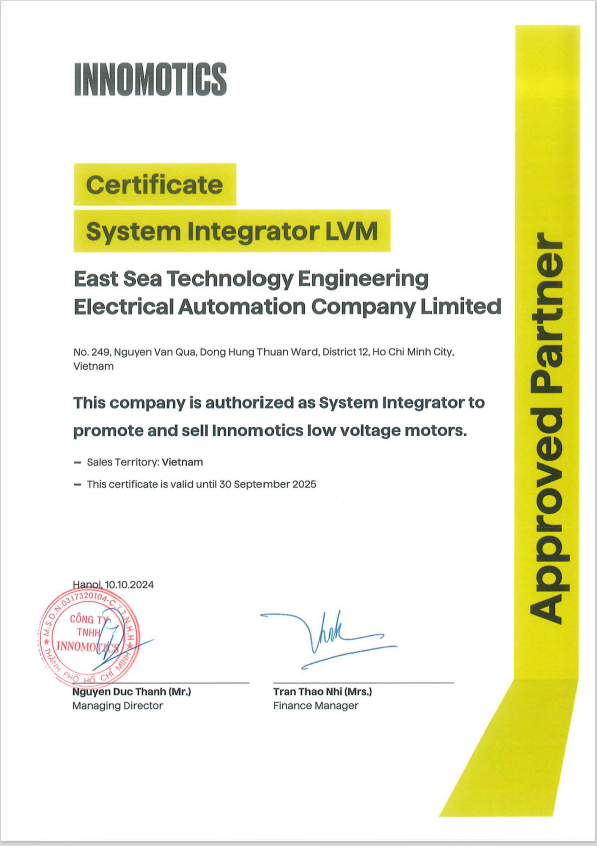 CHỨNG NHẬN ĐỐI TÁC CỦA INNIMOTICS 2025