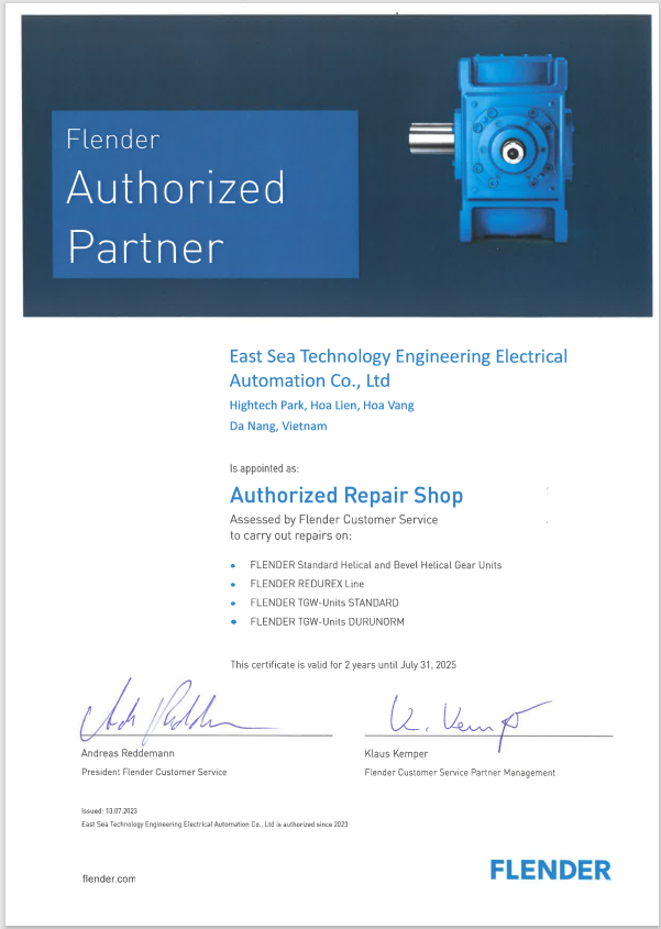 CHỨNG NHẬN XƯỞNG SỬA CHỮA FLENDER
